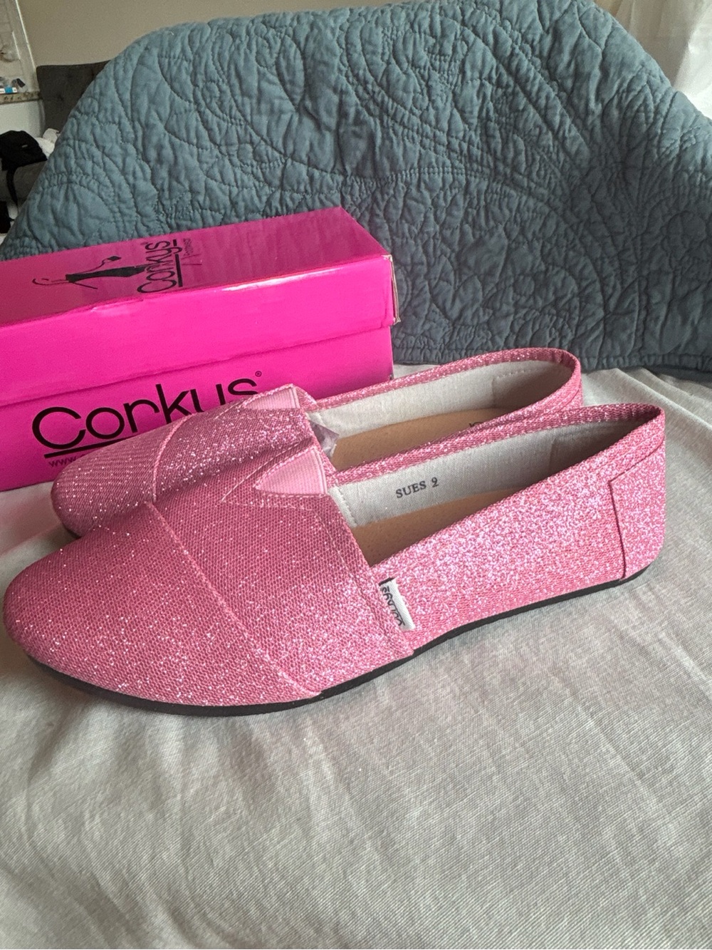Corkys Sues Pink Glitter Sparkle Slip On Flats Shoes Size 9 New